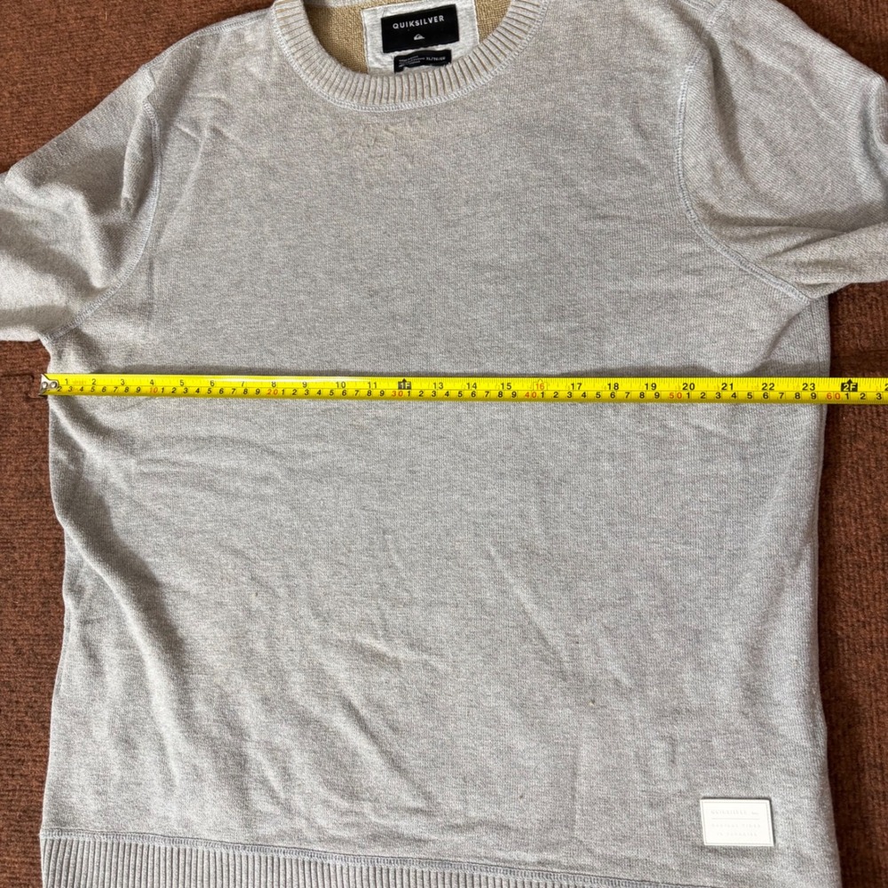 Quiksilver Mens XL Heather Grey Crewneck Knit Sweater Radical Times Patch Logo - Picture 7 of 10